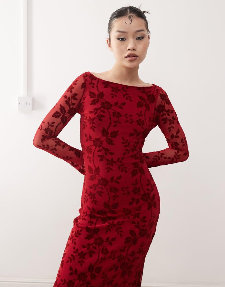 Motel Slokya Flocked Flared Sleeve Dress Lyst UK