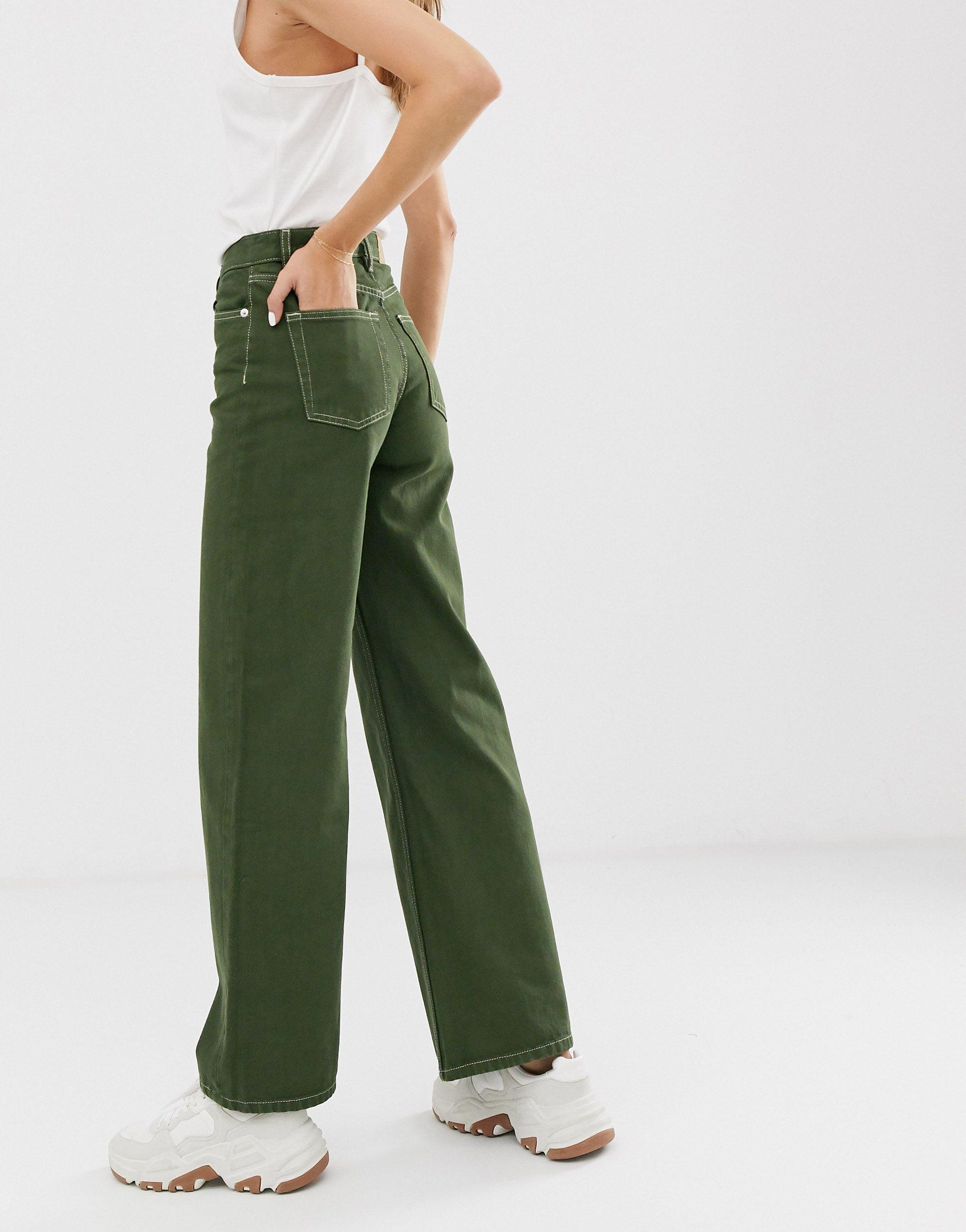 Monki Denim Yoko Wide Leg Jeans With Organic Cotton in Green - Lyst