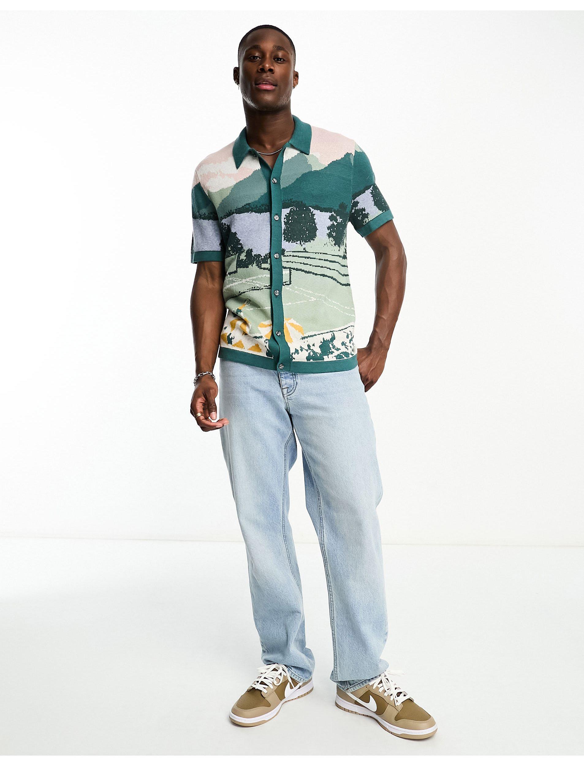 Abercrombie & Fitch Getaway Scenic Print Button Through Knit Polo in Blue  for Men | Lyst UK