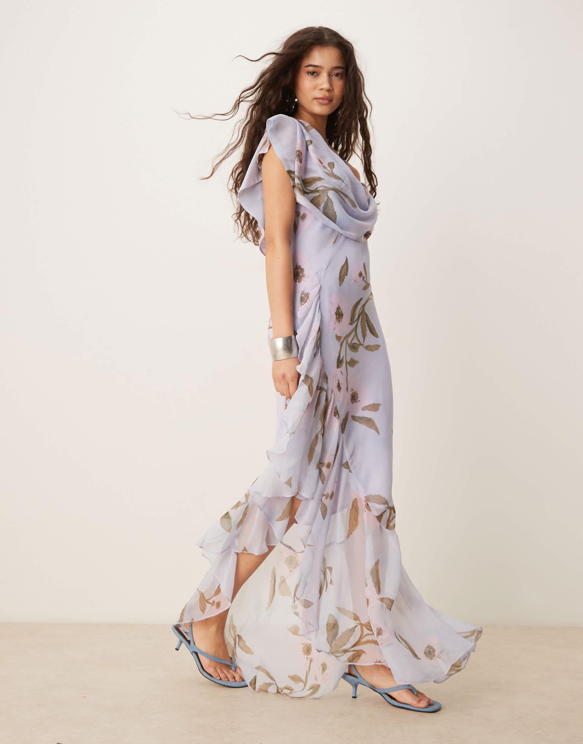 ASOS Cowl Neck Bias Midaxi Dress With Asymmetric Pephem in Natural | Lyst ASOS Cowl Neck Bias Midaxi Dress With Asymmetric Pephem in Natural | Lyst