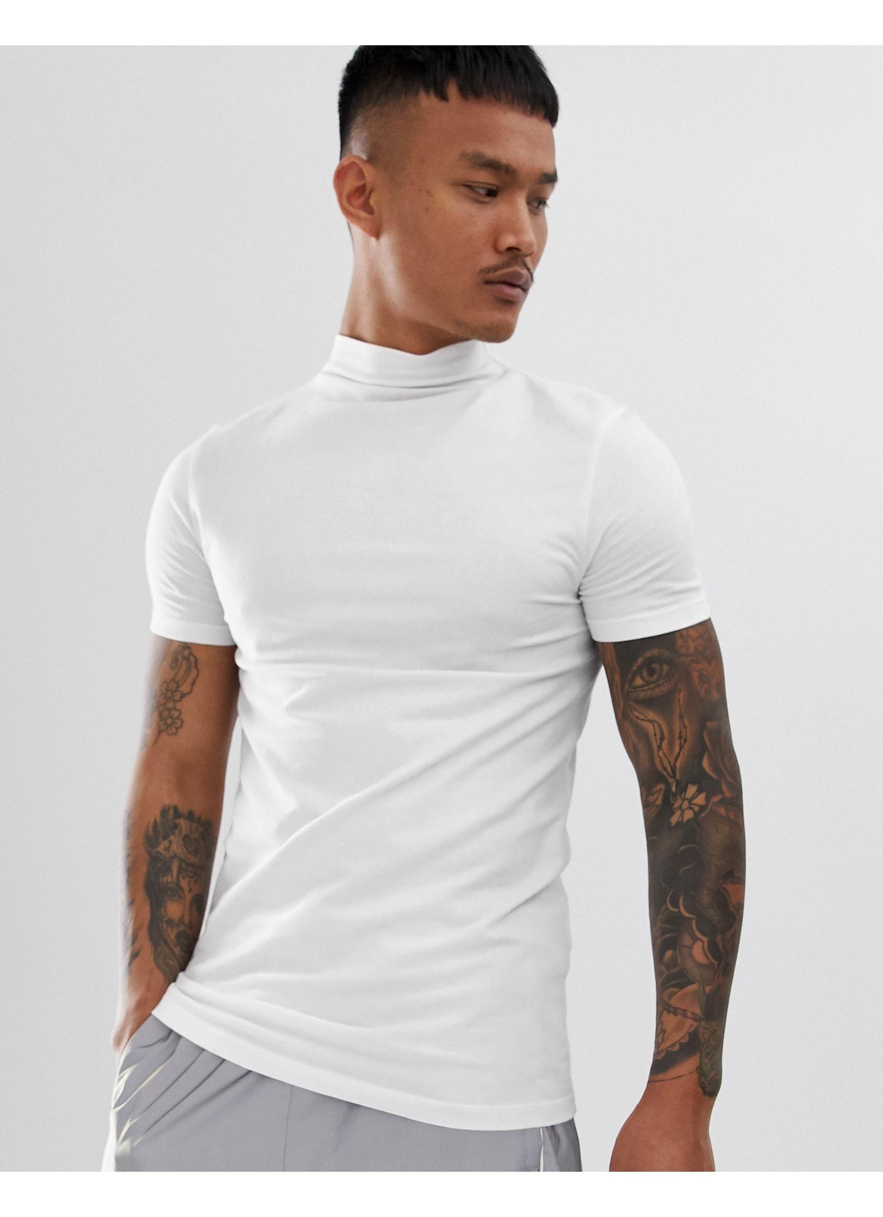ASOS Muscle Fit Jersey Turtle Neck in White for Men | Lyst