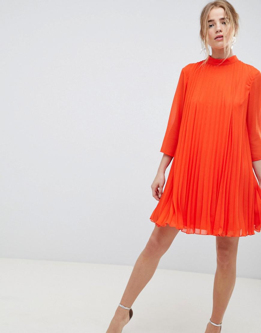 Robe courte trapèze plissée ASOS en coloris Orange | Lyst