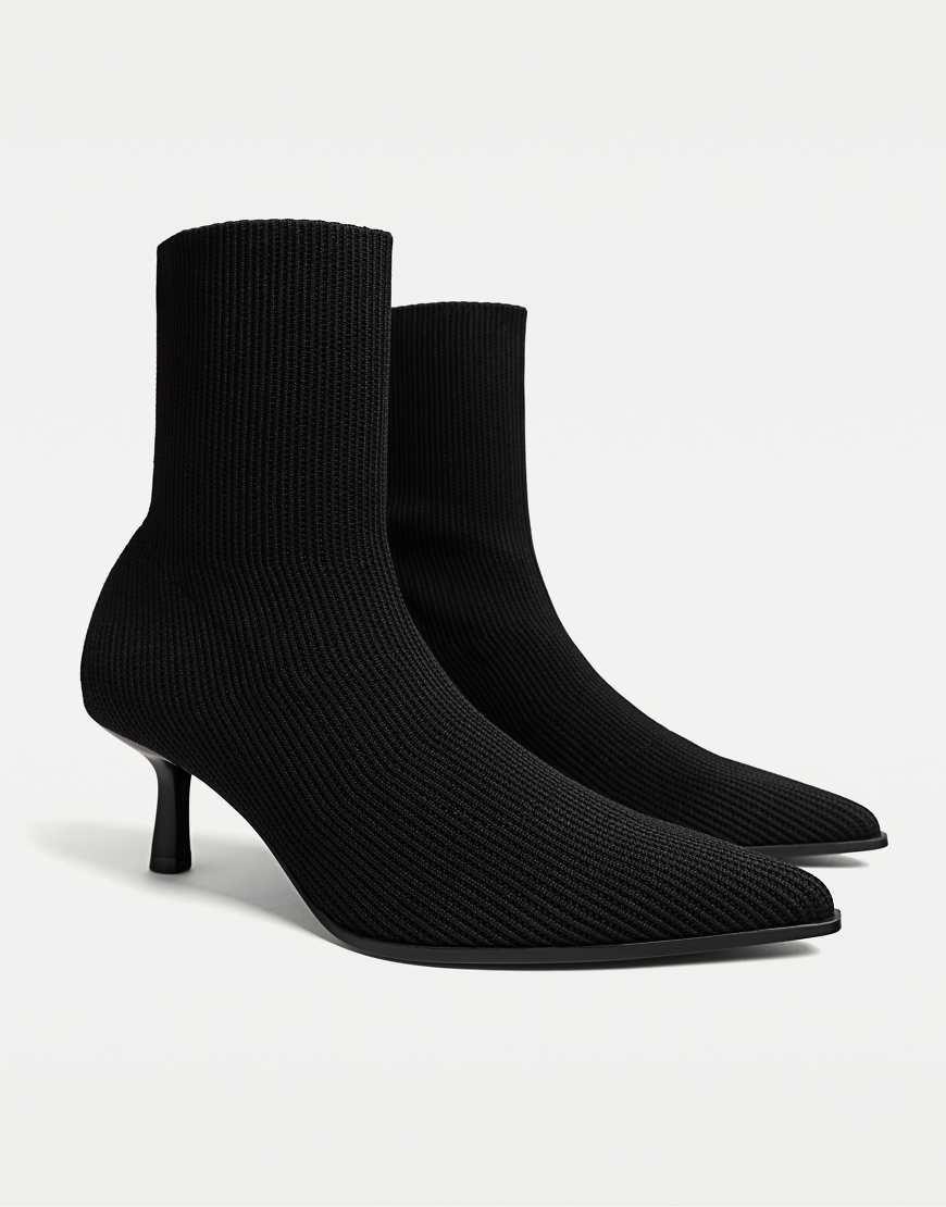 Stradivarius Knit High-heel Ankle Boots in Black Lyst UK