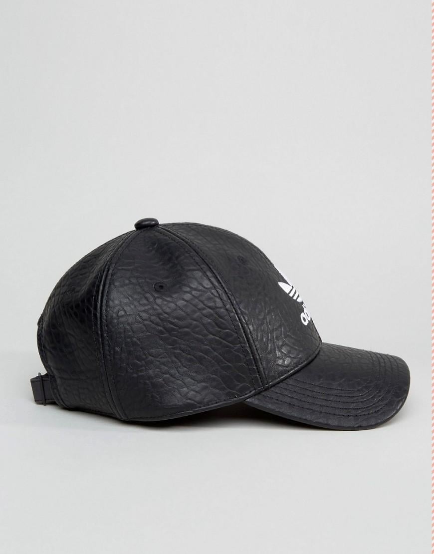 adidas Originals Trefoil Cap In Black Faux Leather Bk6967 for Men | Lyst
