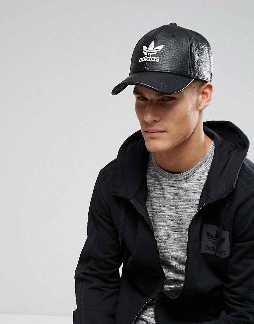 adidas Originals Trefoil Cap In Black Faux Leather Bk6967 for Men - Lyst