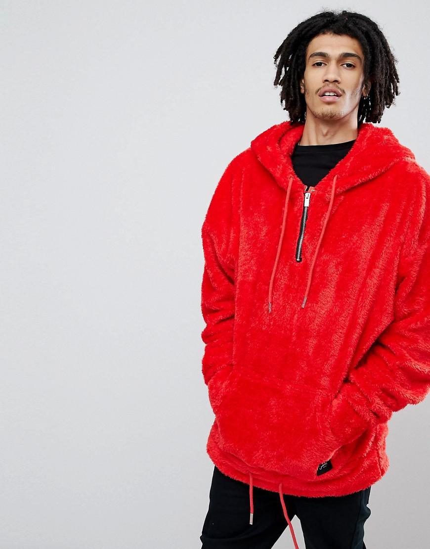 red fluffy hoodie