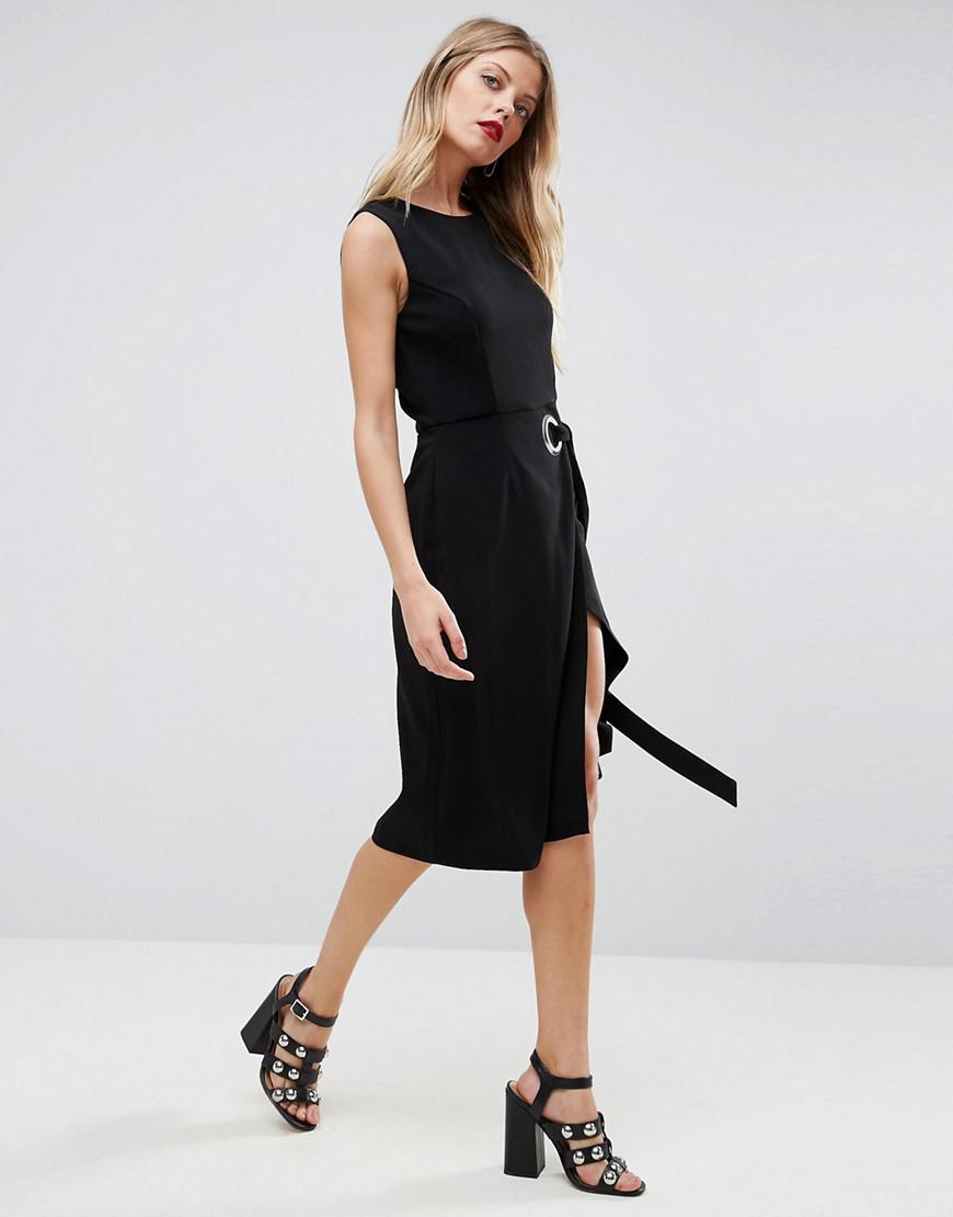 Lyst Asos Sleeveless Pencil Dress With Oversized Eyelet And Tie in Black