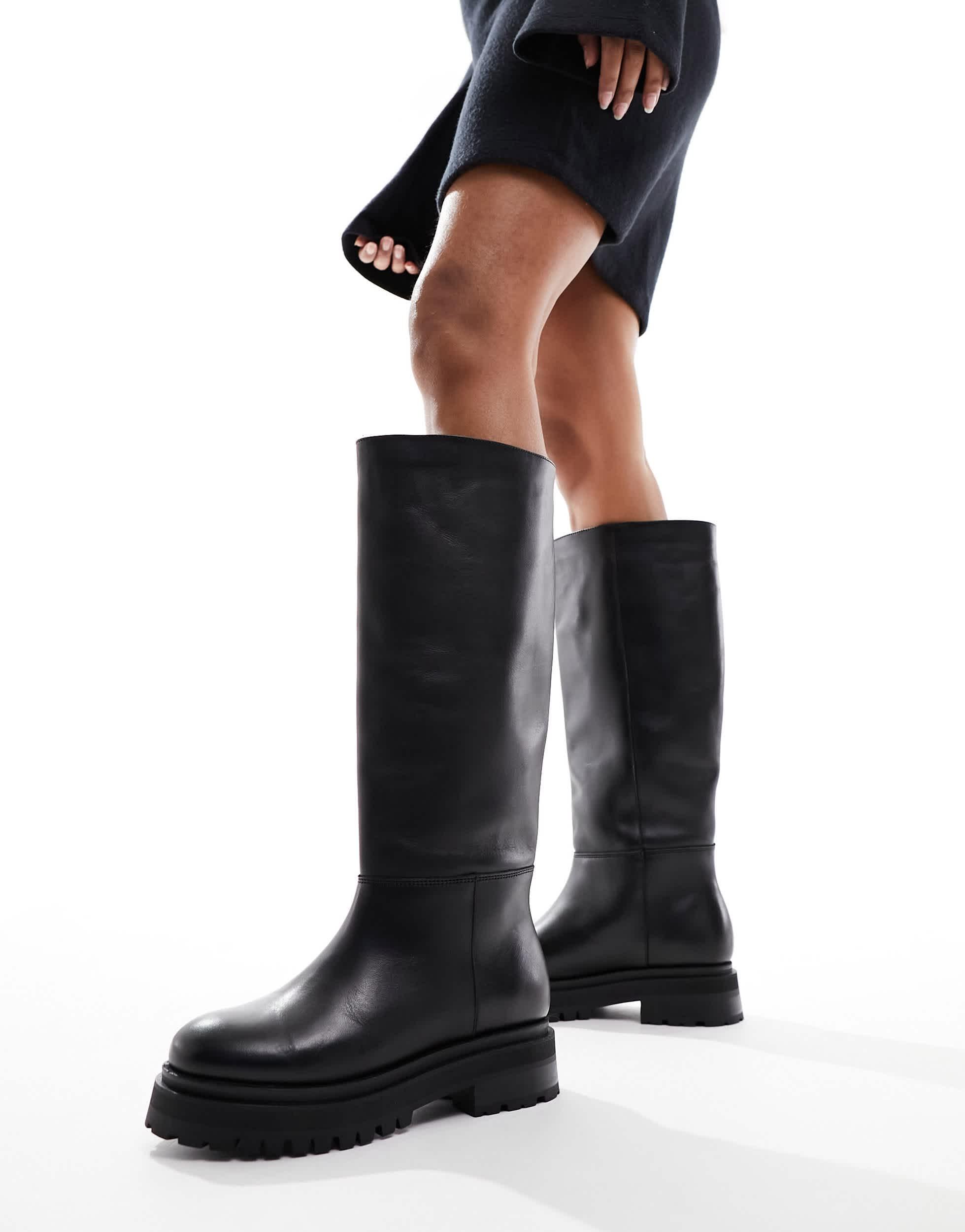 Other Stories Premium Leather Chunky Sole Pull On Boots in Black Lyst