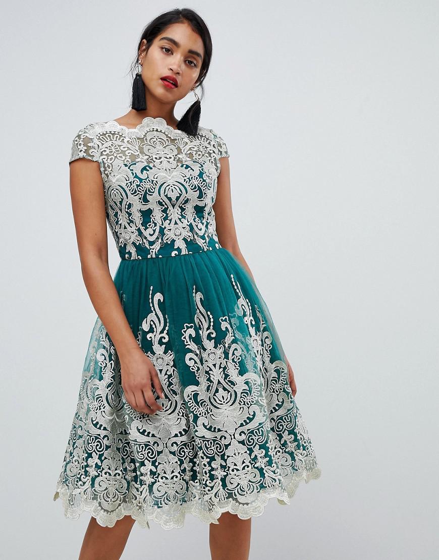 chi chi london green lace floral prom dress