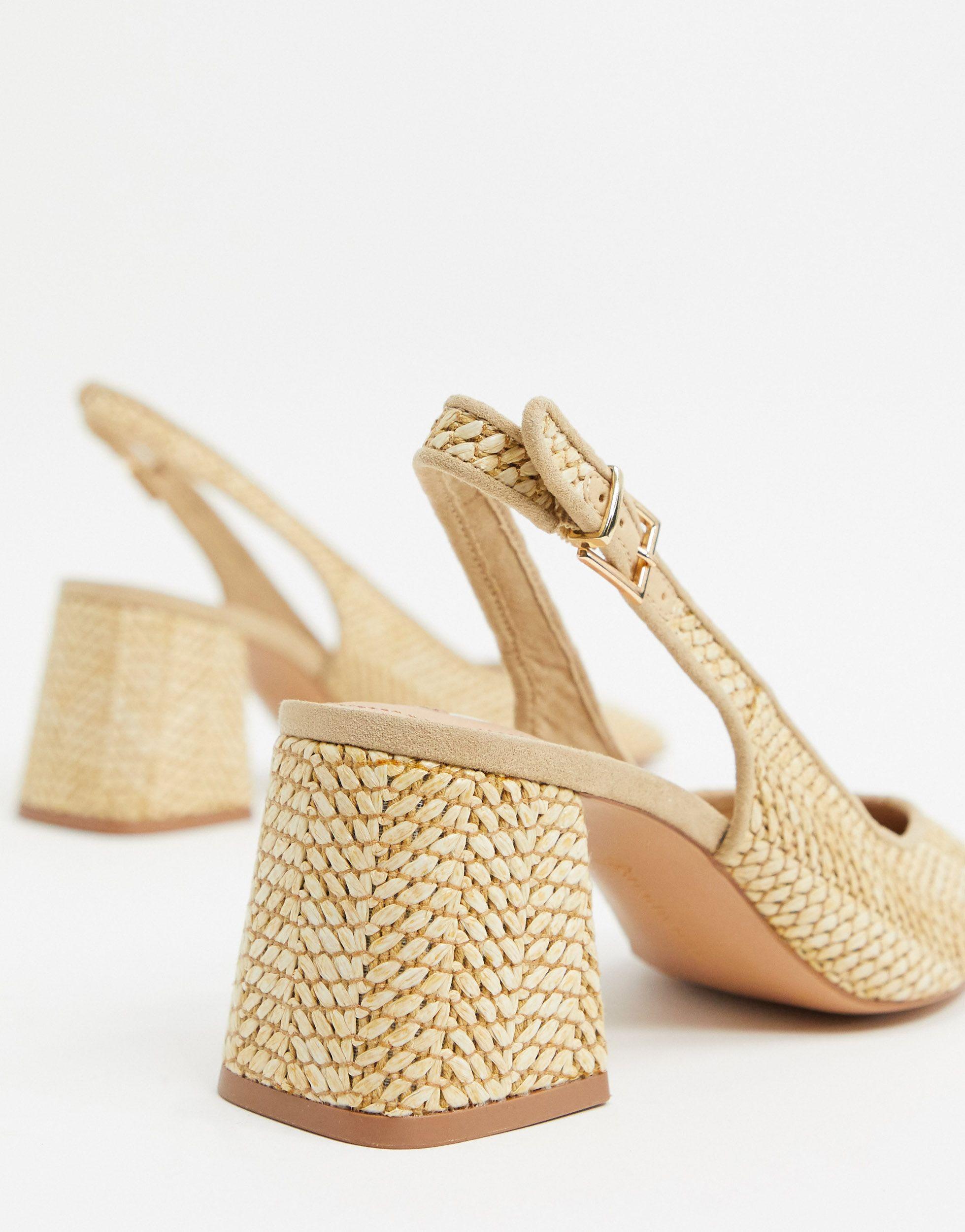 Stradivarius Raffia Slingback in Natural | Lyst