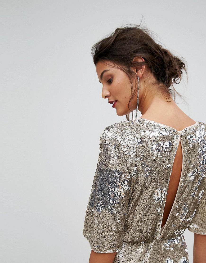 sequin midi wrap dress