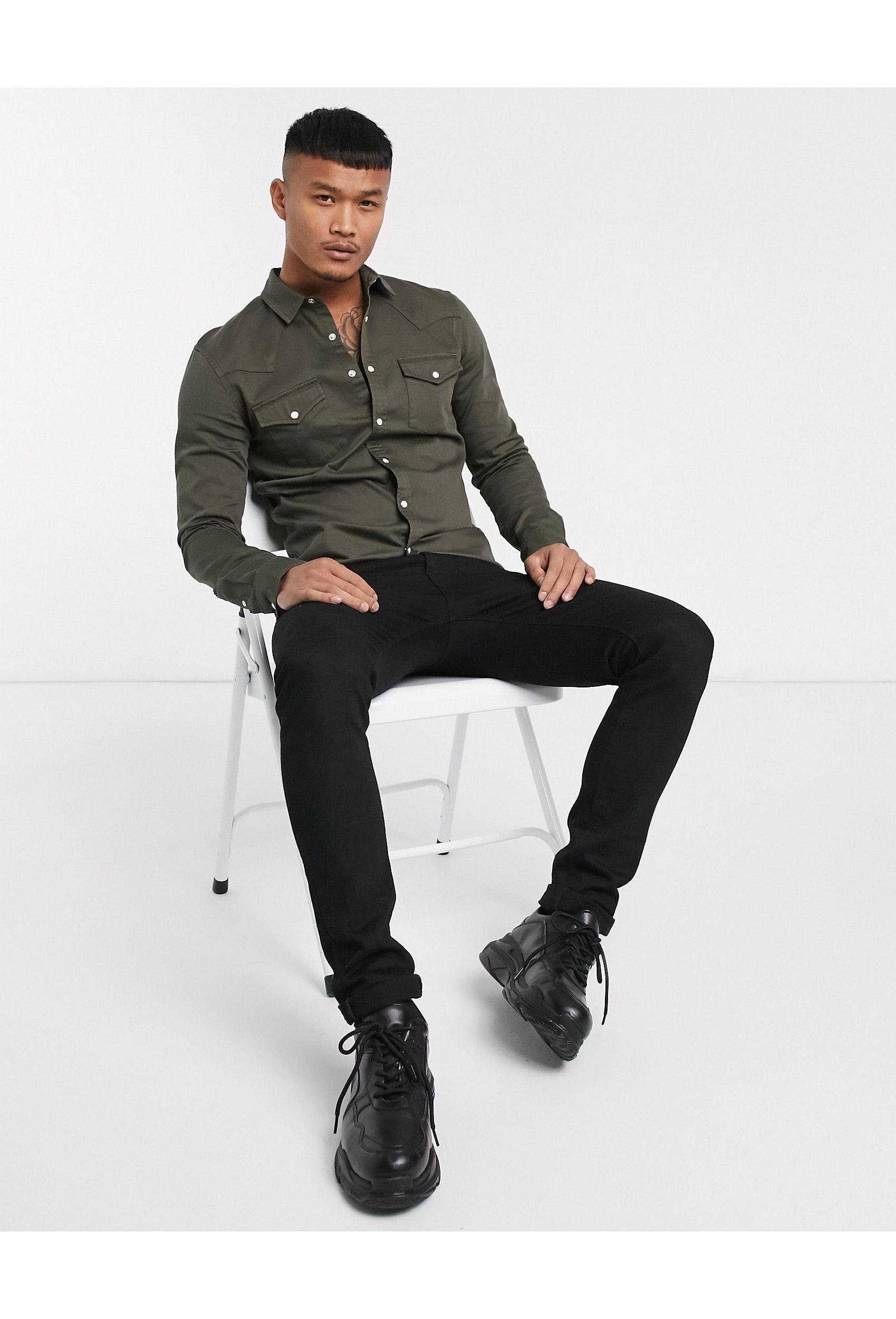 Chemise ajustée en jean style western - kaki ASOS pour homme en coloris  Vert | Lyst