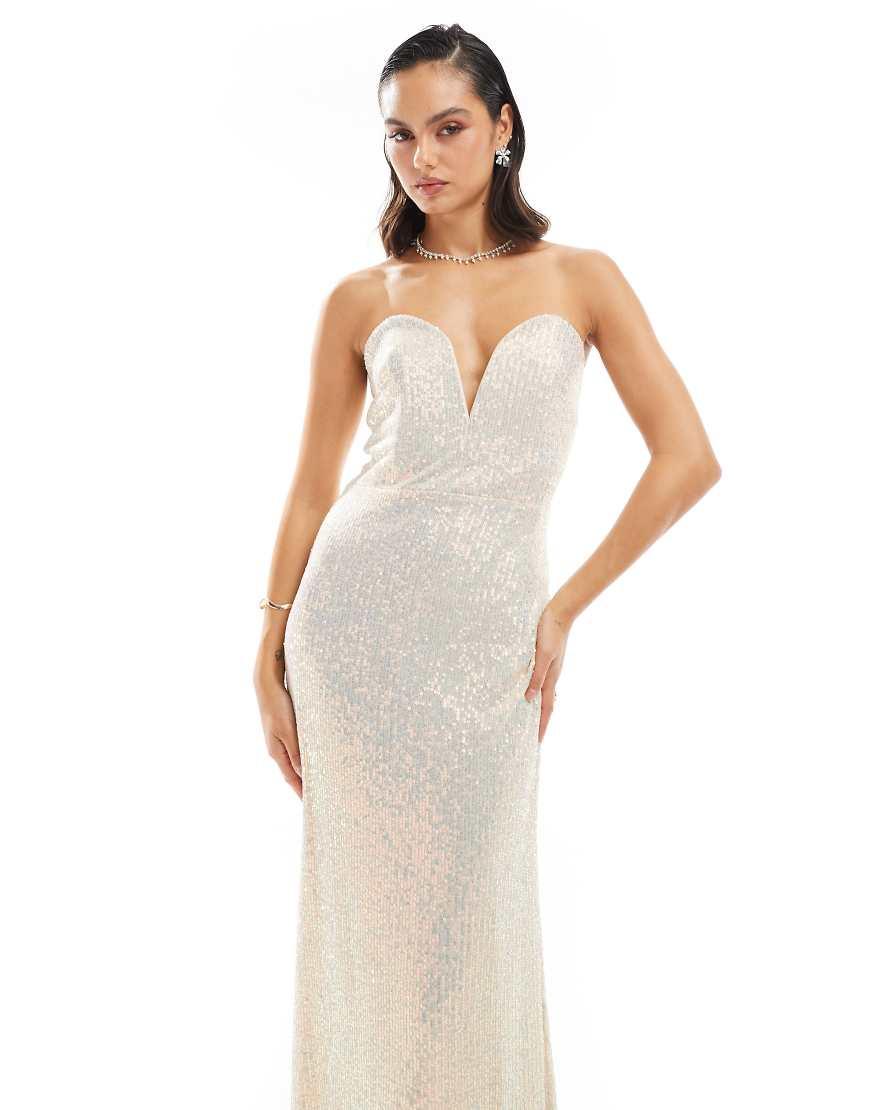 TFNC London Sequin Strapless Maxi Dress in White Lyst UK