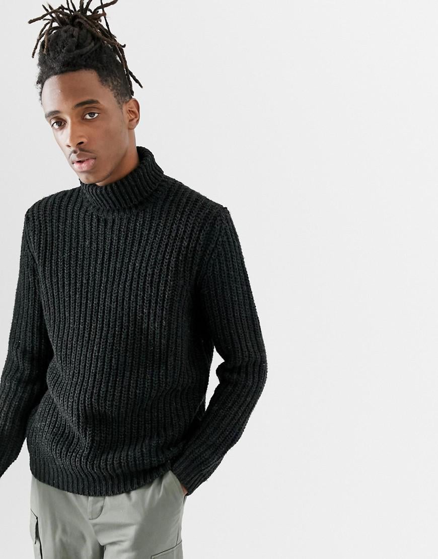 mens black ribbed roll neck jumper