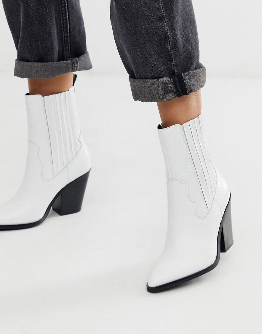 ALDO Drerissa Heeled Leather Western Boot in White | Lyst