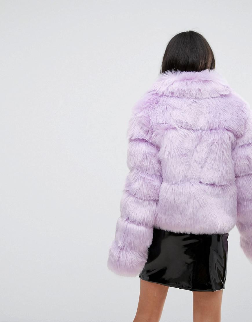 Missguided Crop Pelted Faux Fur Coat in Purple
