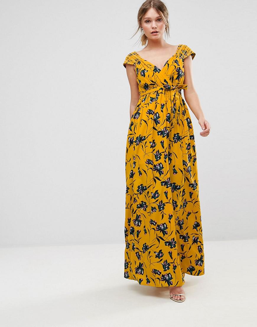 robe jaune à fleurs