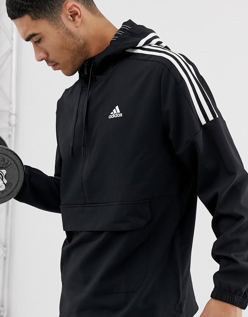 adidas 3 stripes hoodie black