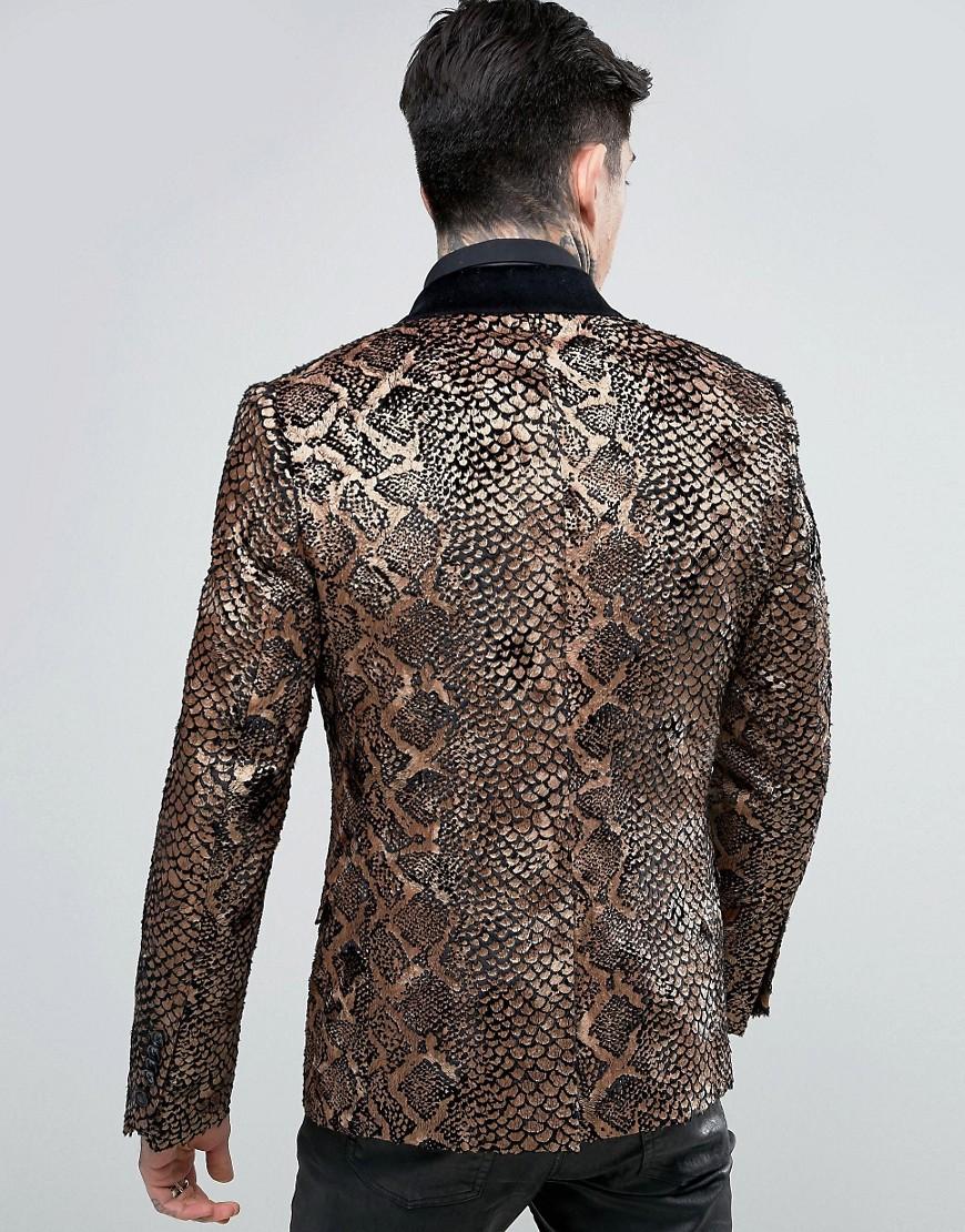 Noose And Monkey Super Skinny Snakeskin Velvet Blazer in Gold (Metallic)  for Men - Lyst