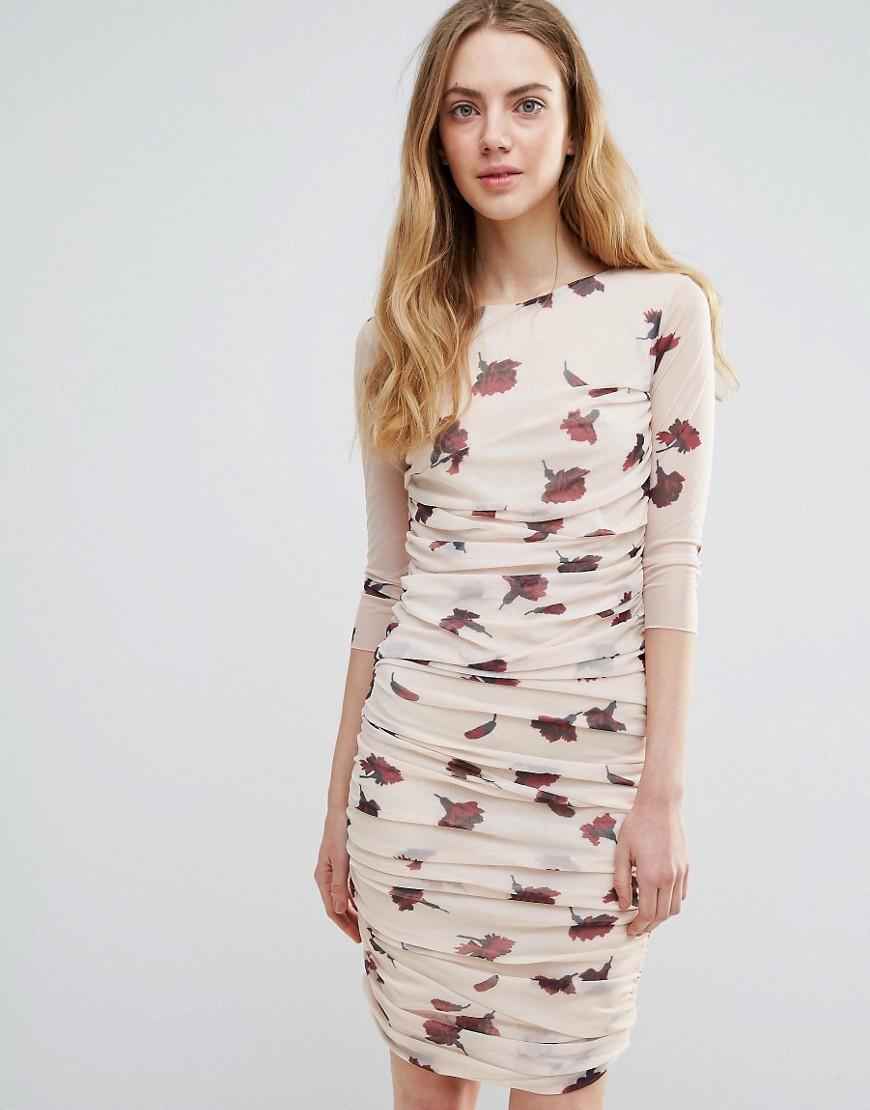 Ganni Synthetic Silverstone Mesh Ruched Carnation Print Bodycon Dress in  Cream (Natural) - Lyst