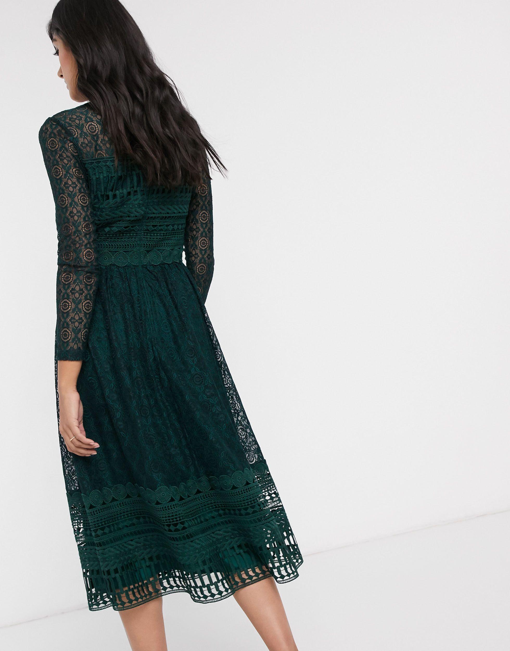 asos green lace midi dress