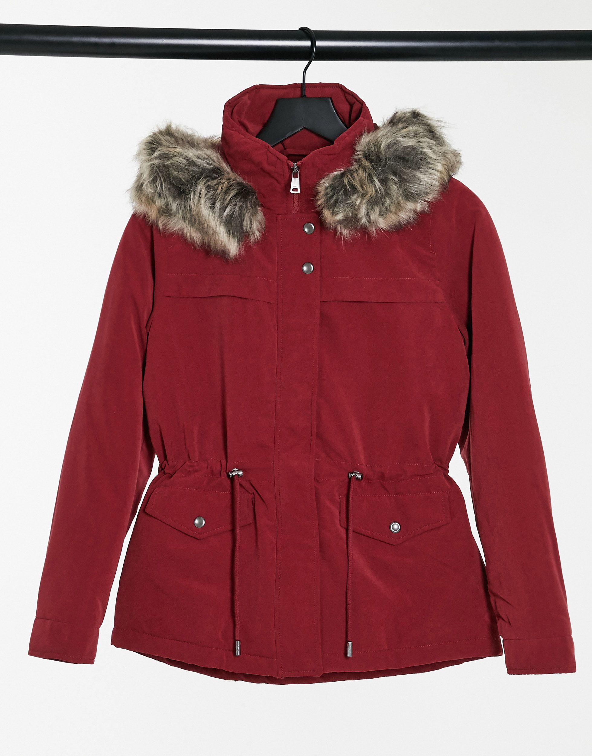 ONLY Starline Short Parka Coat, Plain Pattern in Pink (Red) - Lyst