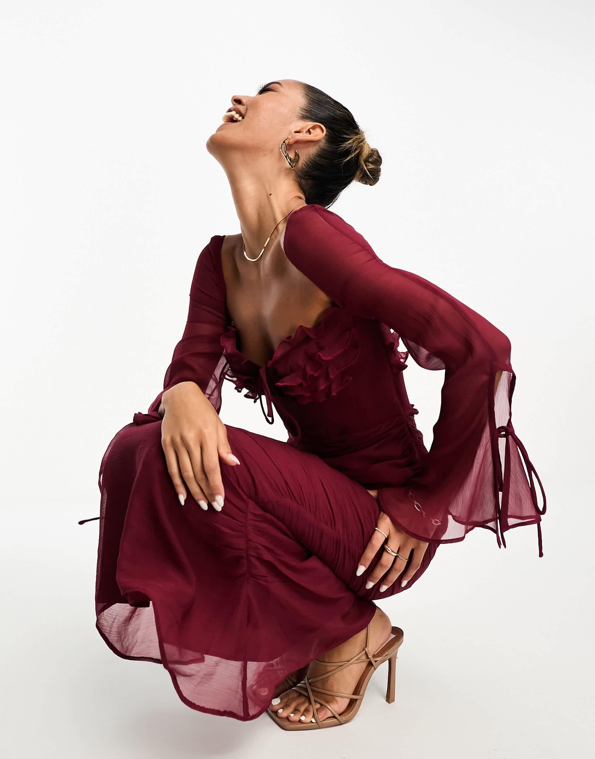 ASOS Milkmaid Ruffle Corset Detail Midi Dress in Red | Lyst ASOS Milkmaid Ruffle Corset Detail Midi Dress in Red | Lyst