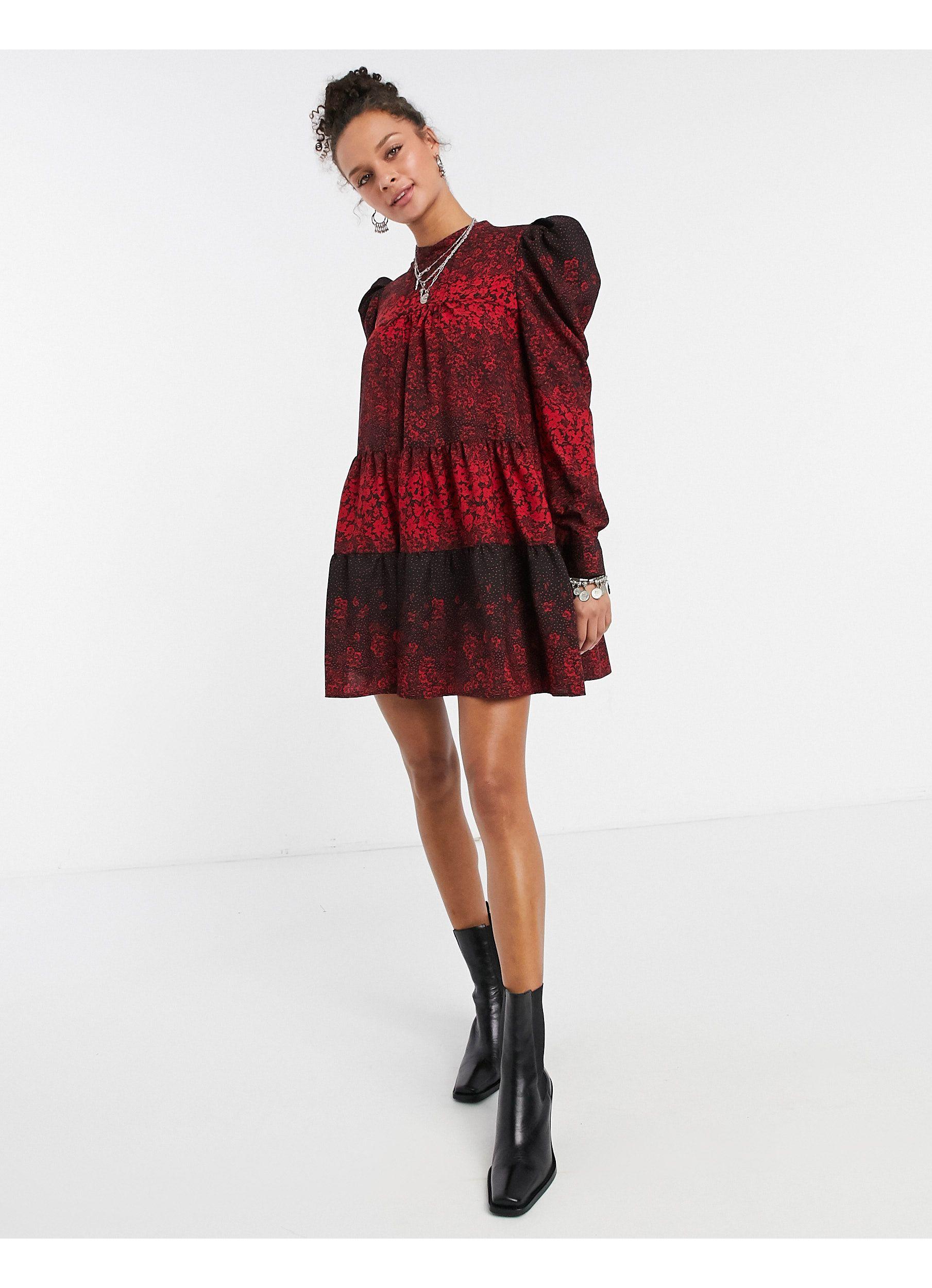 red printed smock dress topshop
