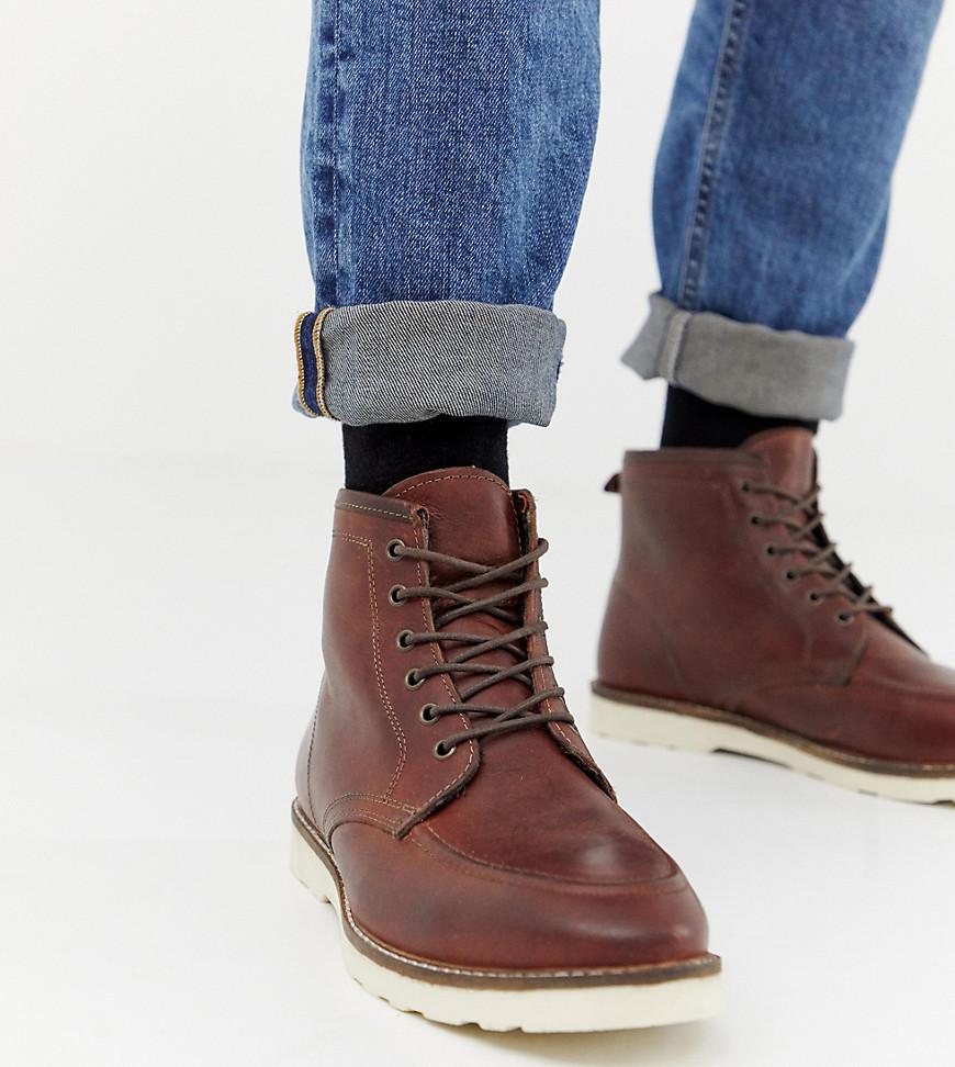 ASOS Wide Fit Lace Up Boots In Brown Leather With White Sole for Men Lyst