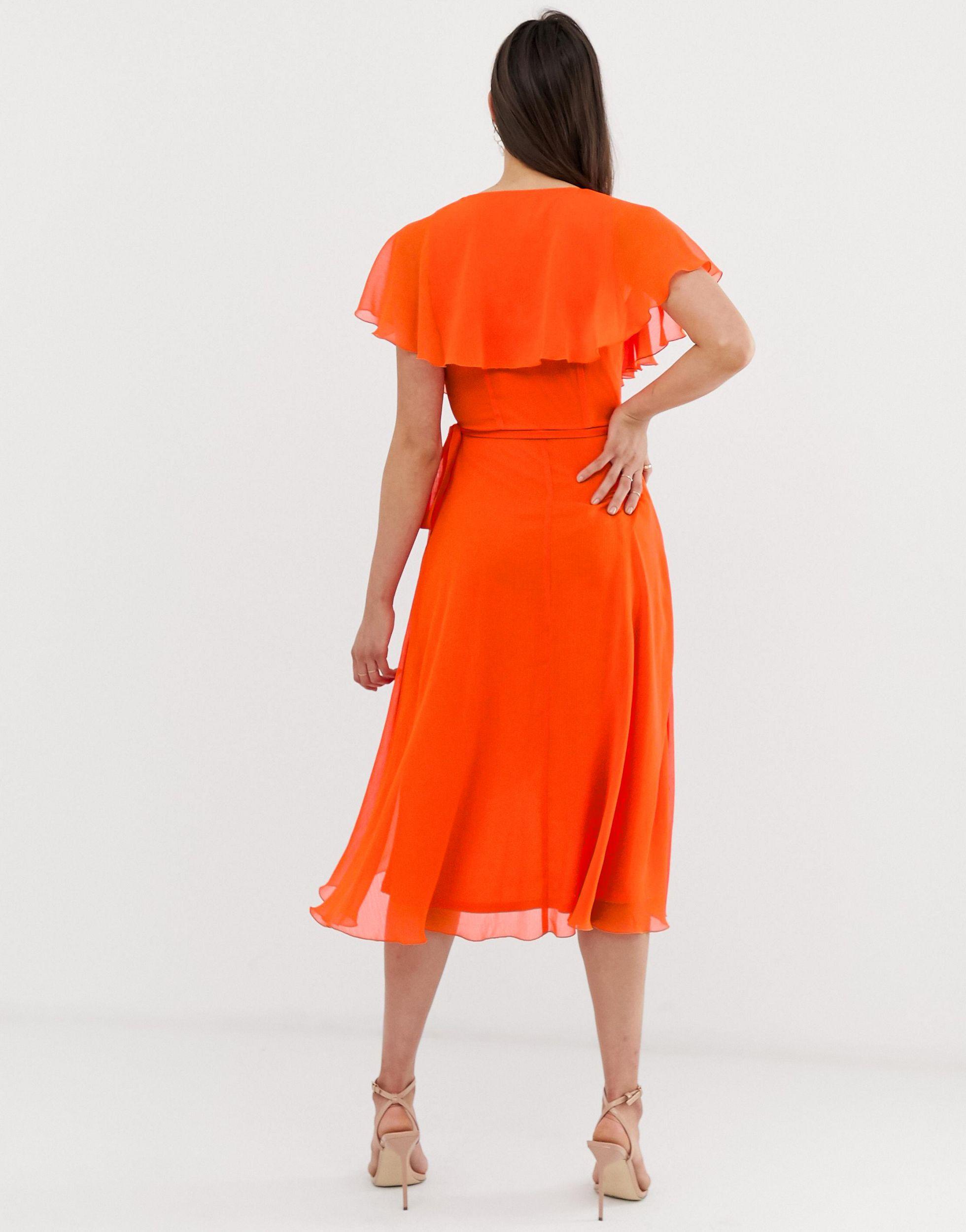 cape back dipped hem midi dress