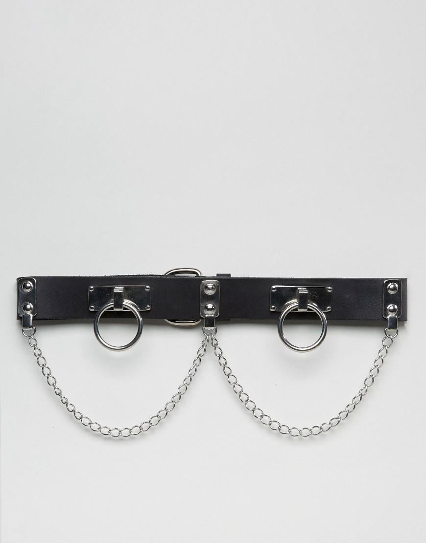 chain and ring belt black Belt Detail And Leather Retro London Ring in Chain Luxe