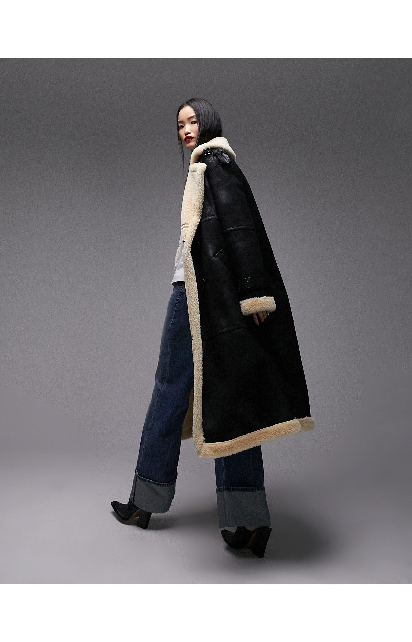 Topshop black borg clearance coat