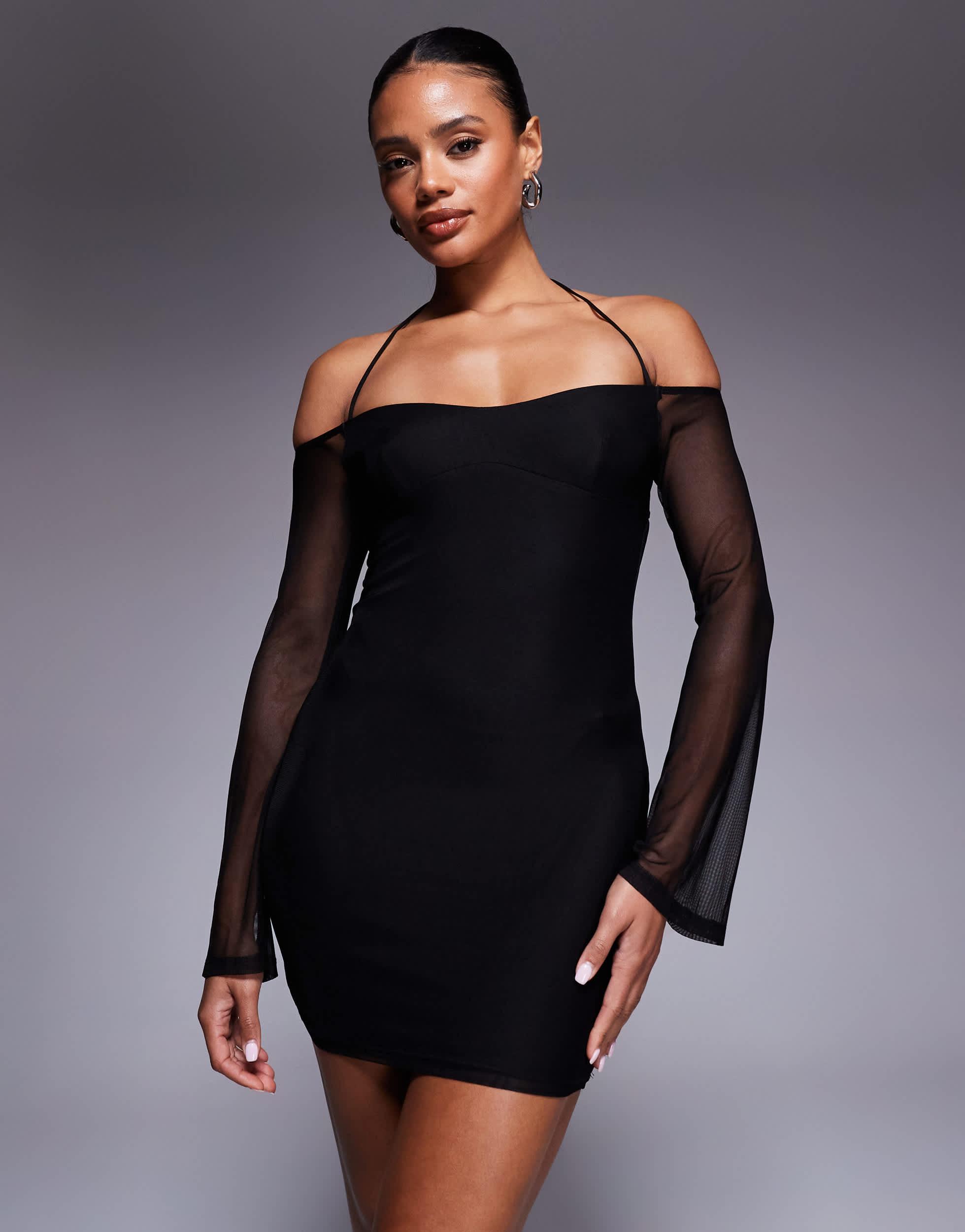 Princess Polly Acosta Mesh Sleeve Bodycon Mini Dress in Black | Lyst
