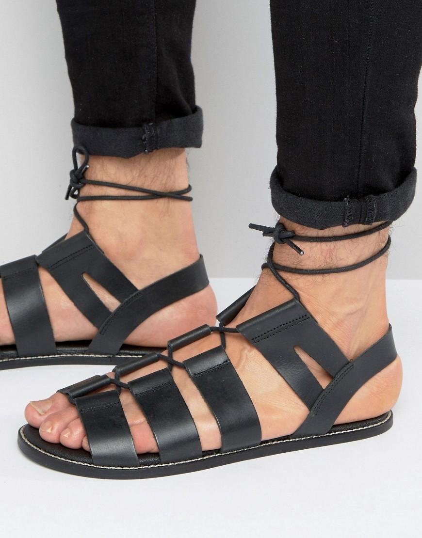 Asos Gladiator Sandals In Black Leather With Tie Lace in Black for Men ...