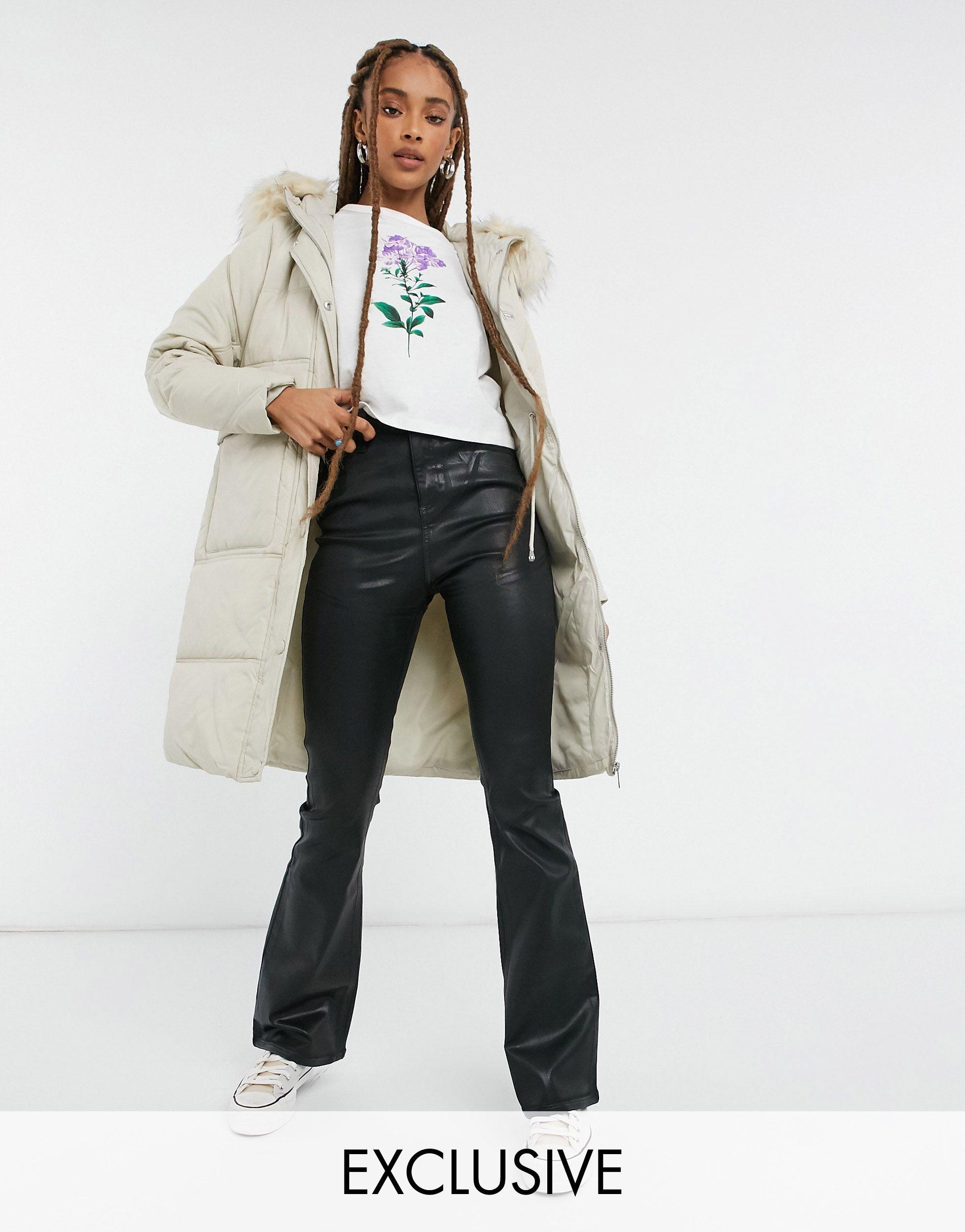 urban bliss stone faux fur trim padded parka coat