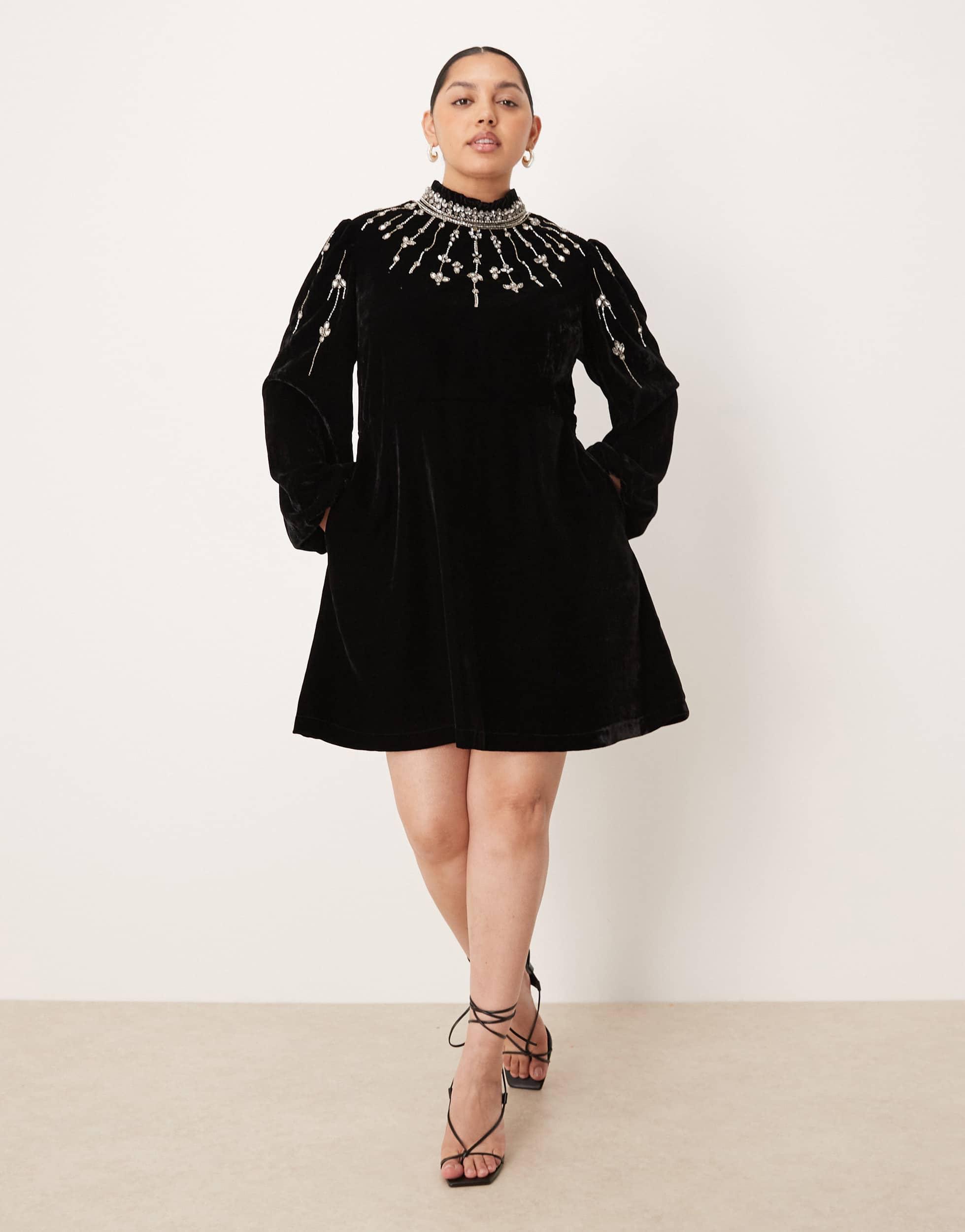 Hope & Ivy Plus Embellished High Neck Velvet Mini Dress in Black | Lyst Hope & Ivy Plus Embellished High Neck Velvet Mini Dress in Black | Lyst