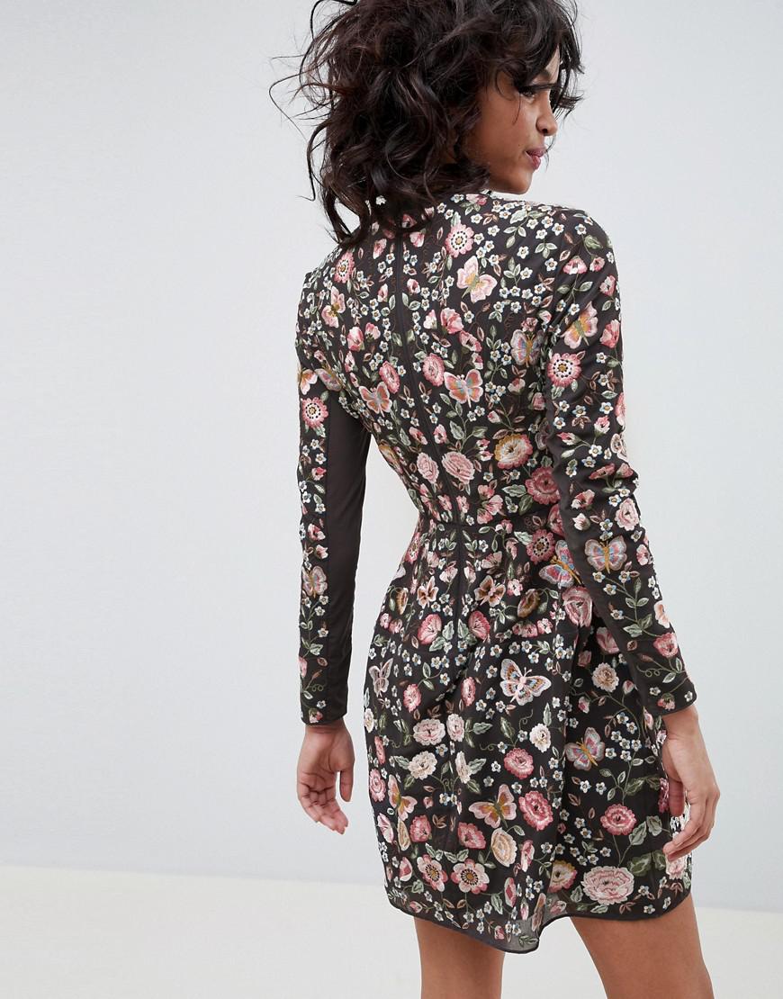 black embroidered dress long sleeve