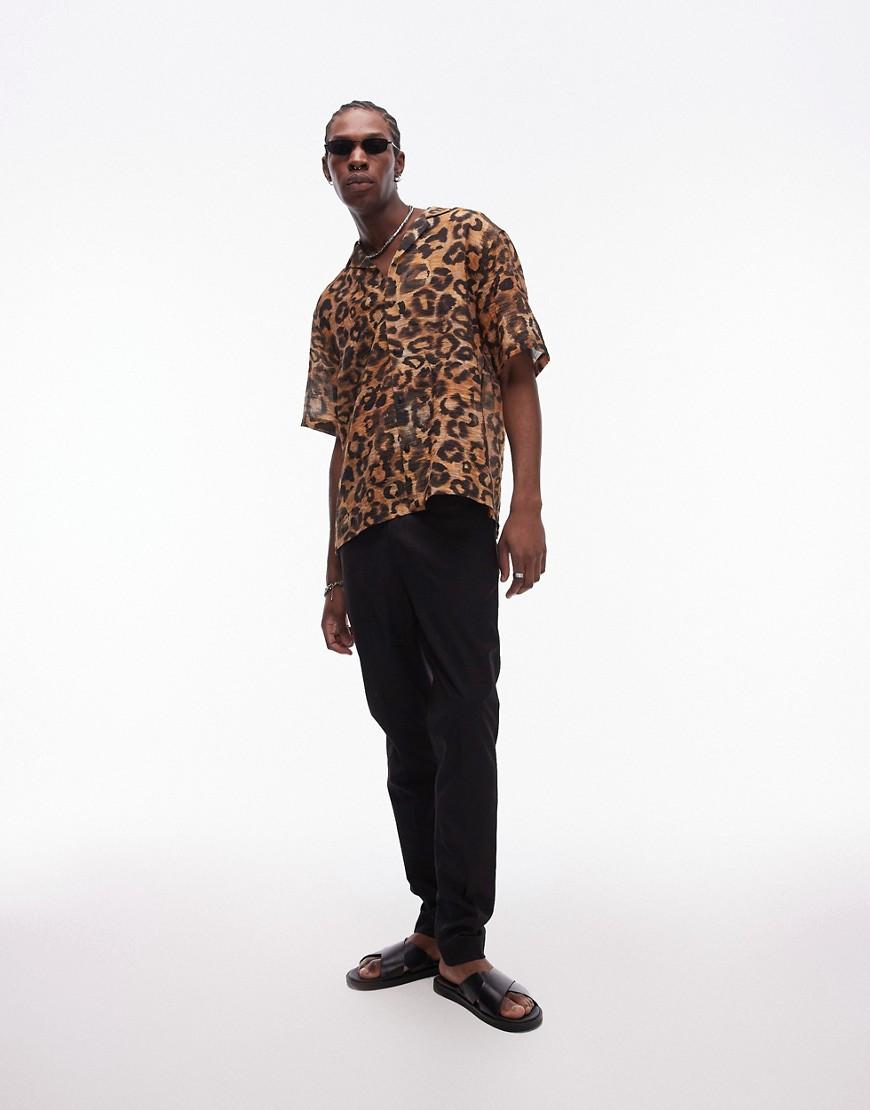 Animal Print Camisa Leopardo Manga Corta Animal Print Camisa