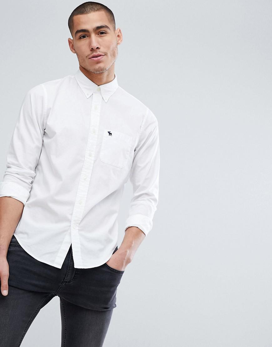 Abercrombie & Fitch Buttondown Poplin Shirt Slim Fit Moose Logo In White  for Men | Lyst