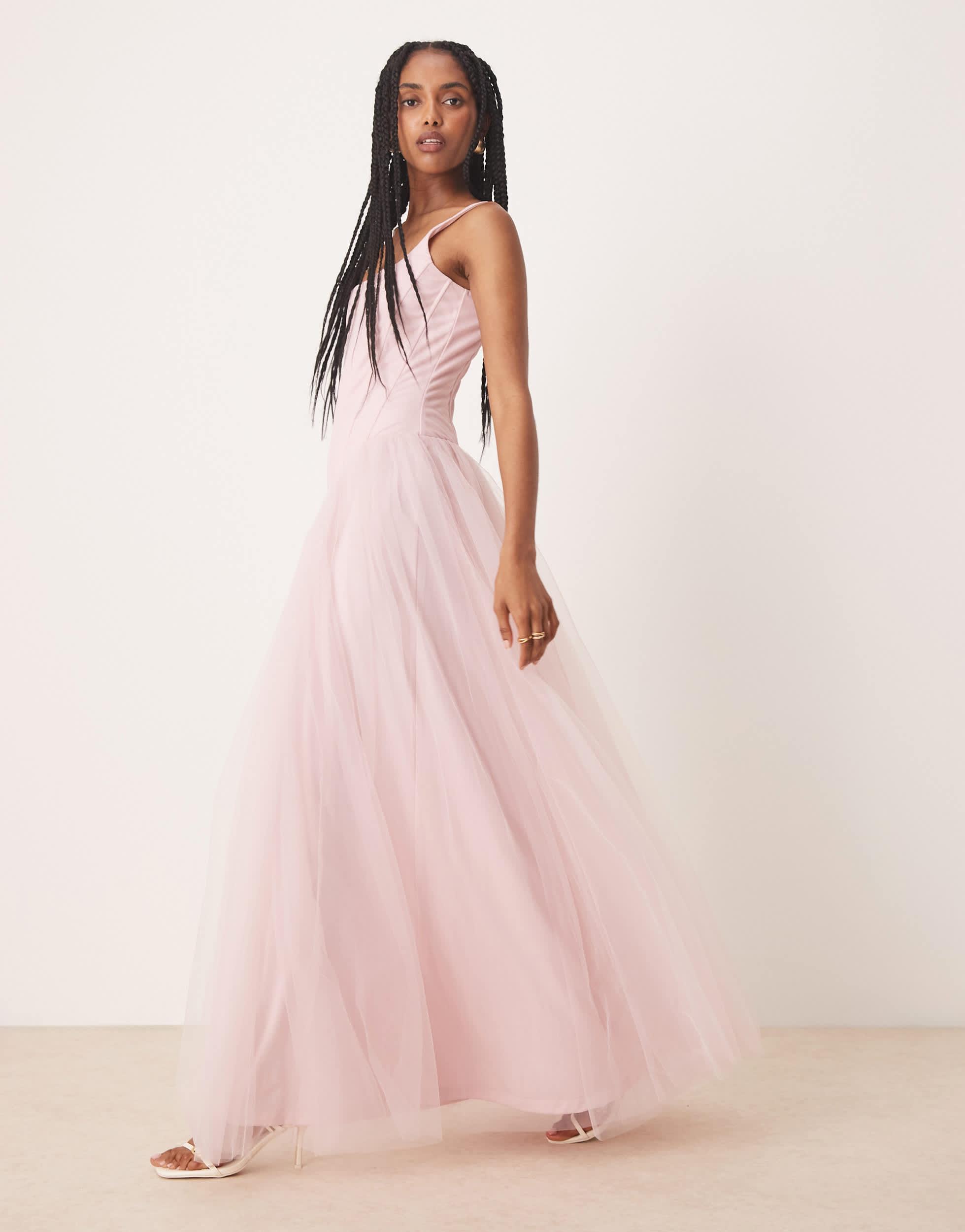 LACE & BEADS Drop Waist Corset Detail Maxi Dress in Pink | Lyst
