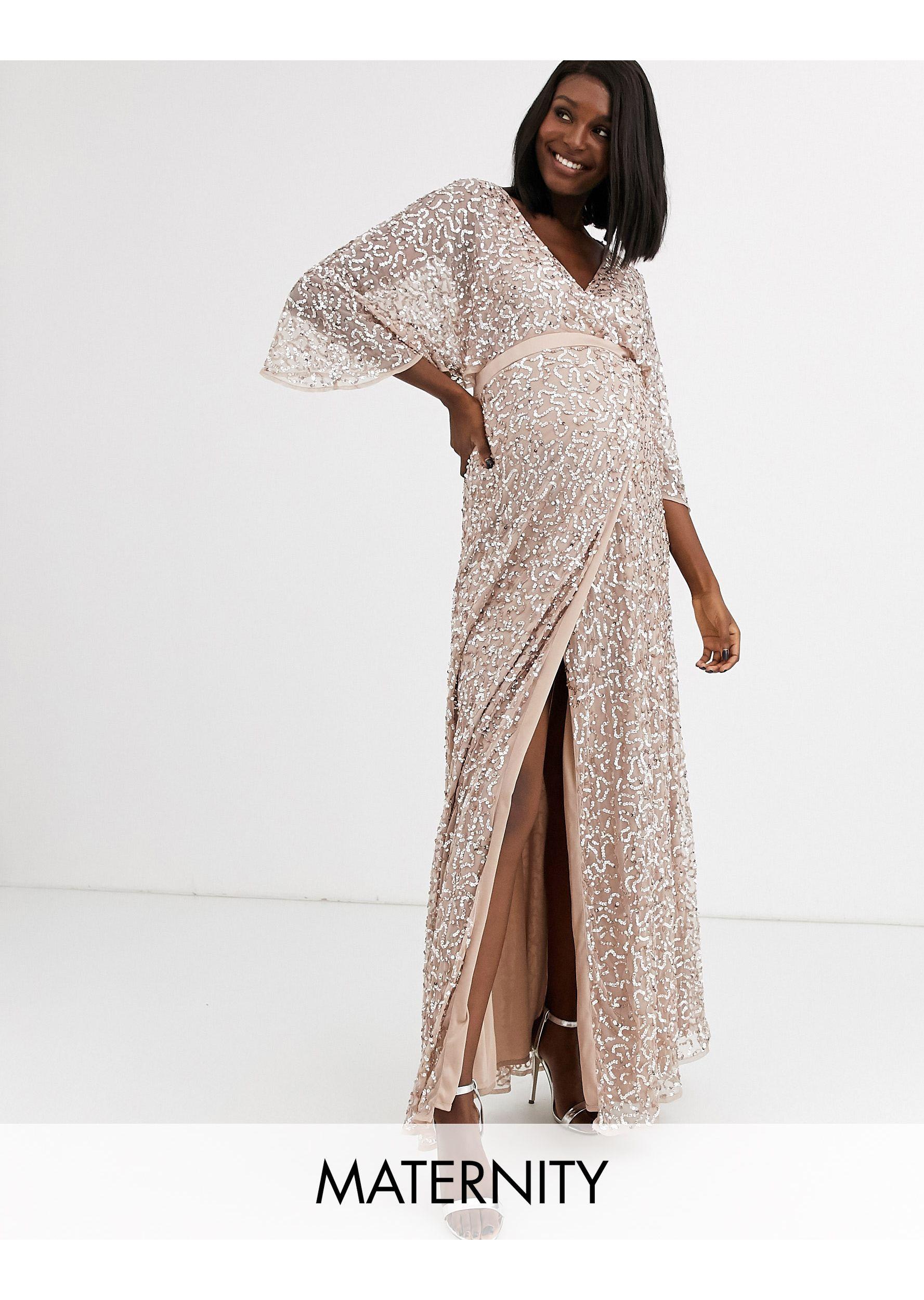 Maya Maternity Bridesmaid Delicate Sequin Wrap Maxi Dress | Lyst