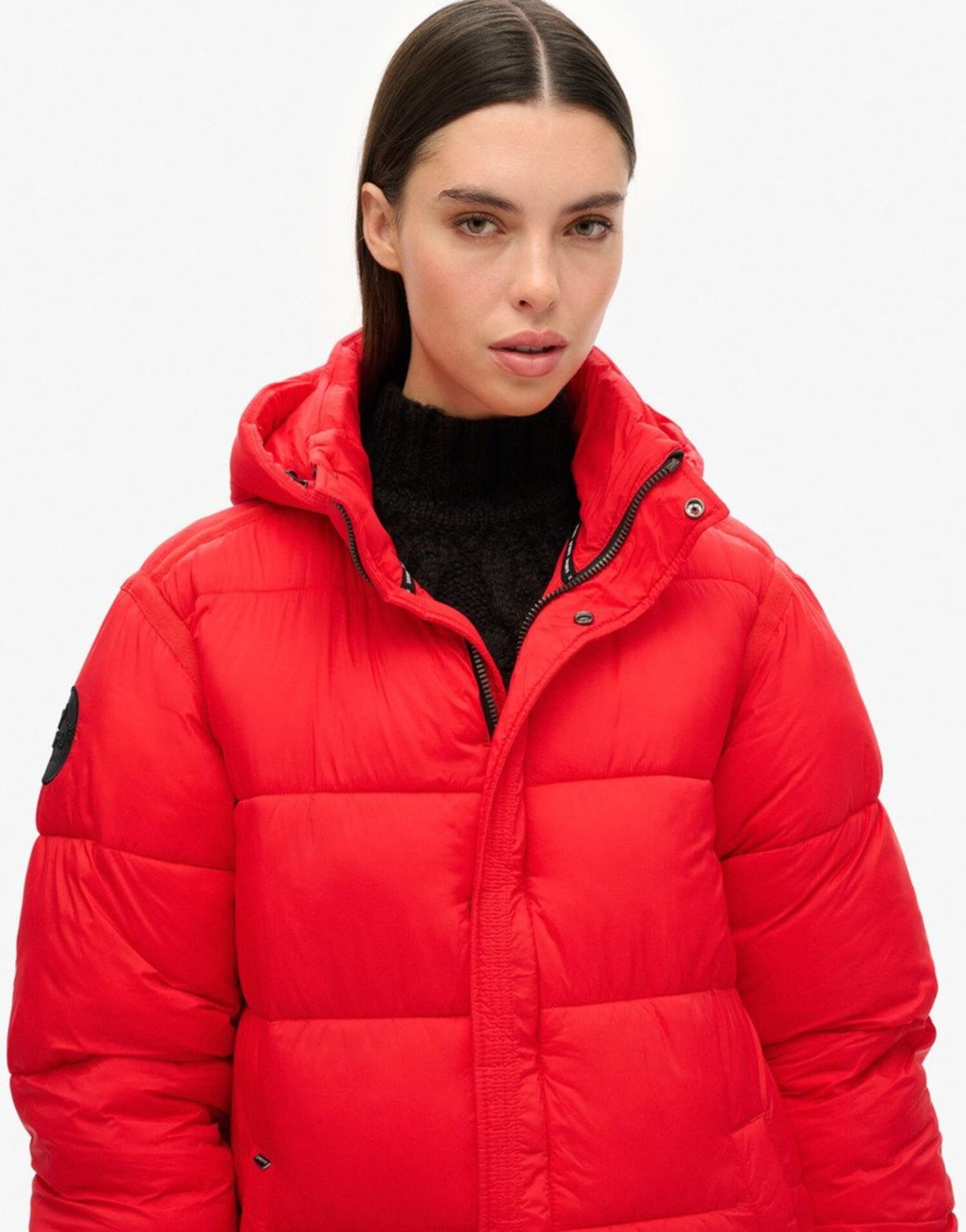 Superdry Mantel Superdry Jacke Echtfell Fur Winterjacke Rot
