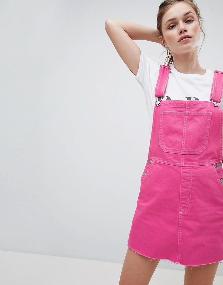 Bershka Denim Overall Dress In Pink | Lyst