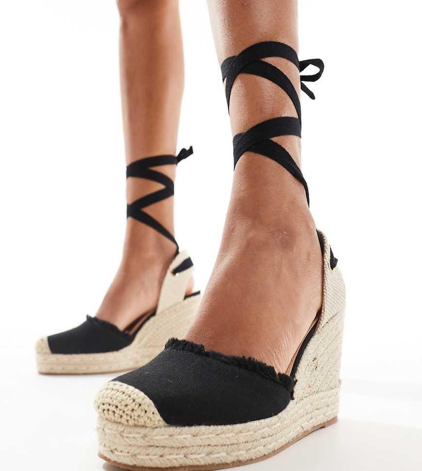 Truffle Collection Wide Fit Jute Wedge Strappy Espadrille in Black Lyst UK
