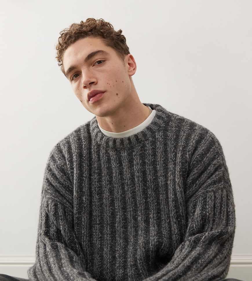 Weekday Connor Wool Blend Slightly Cropped Rib Jumper in Grey for