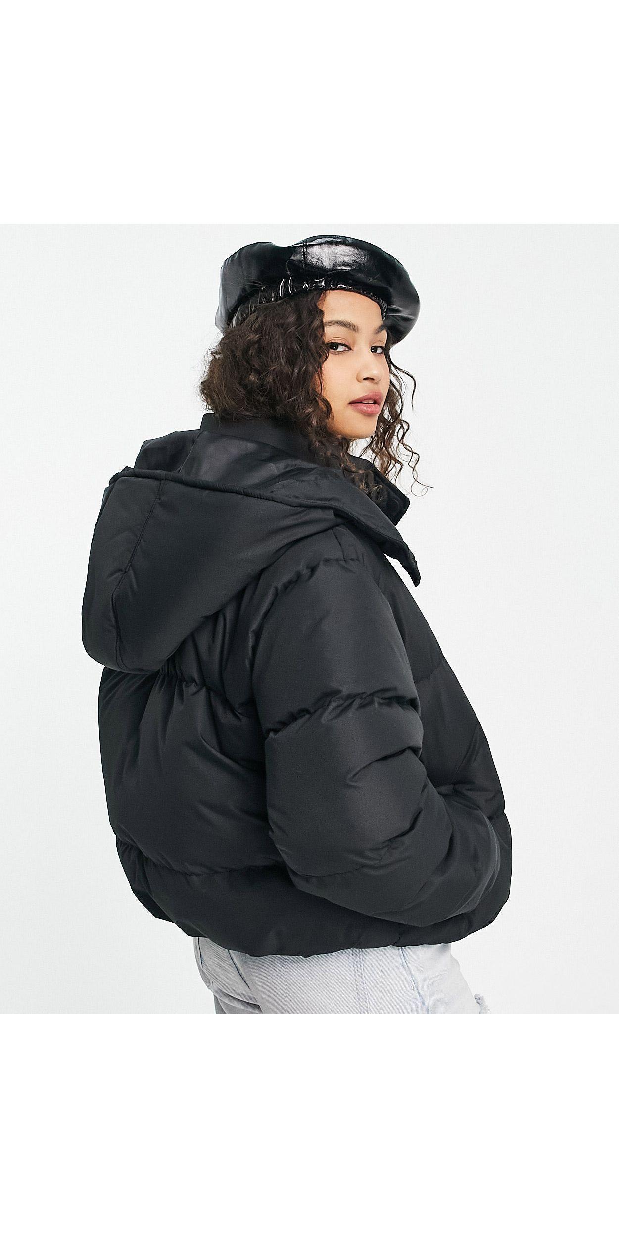 Brave Soul Bunny Hooded Puffer Jacket in Black | Lyst