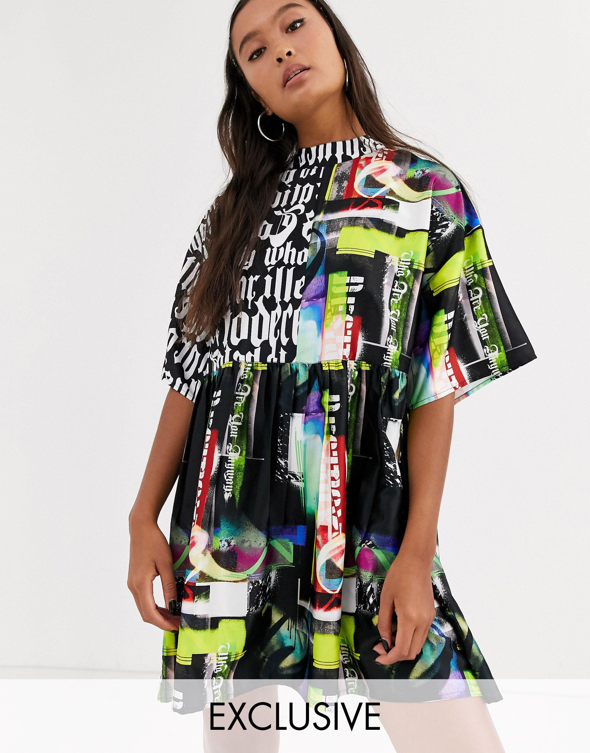 collusion check print smock dress