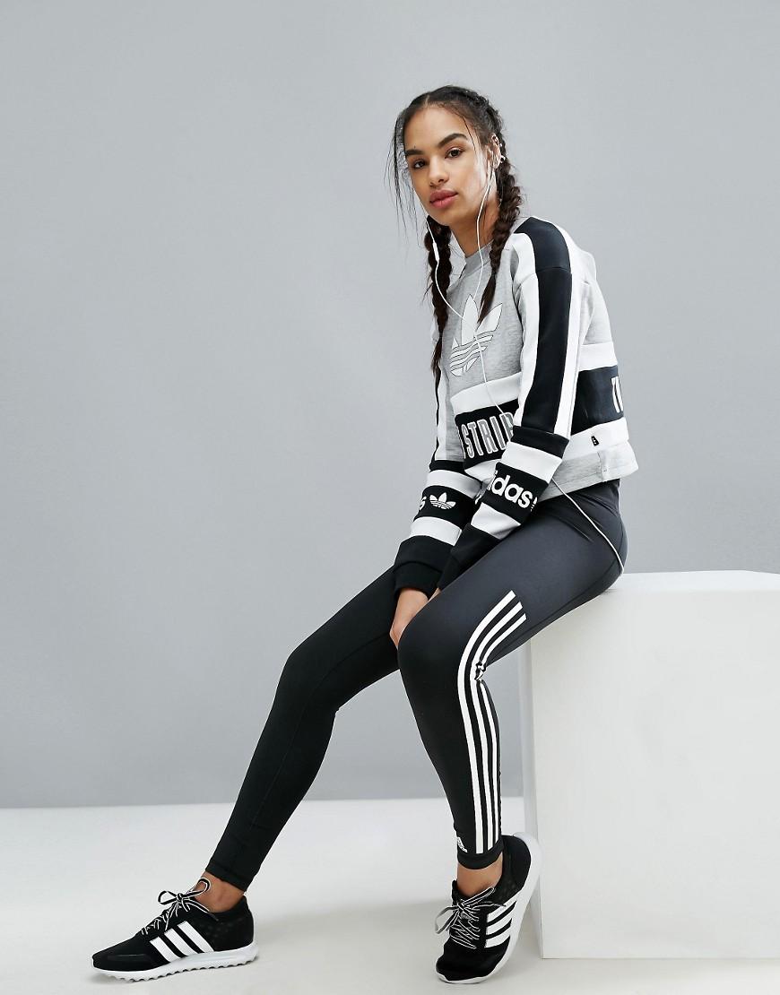 adidas Originals Originals Cropped Sweatshirt With Three Stripe Block Logo  in Black | Lyst