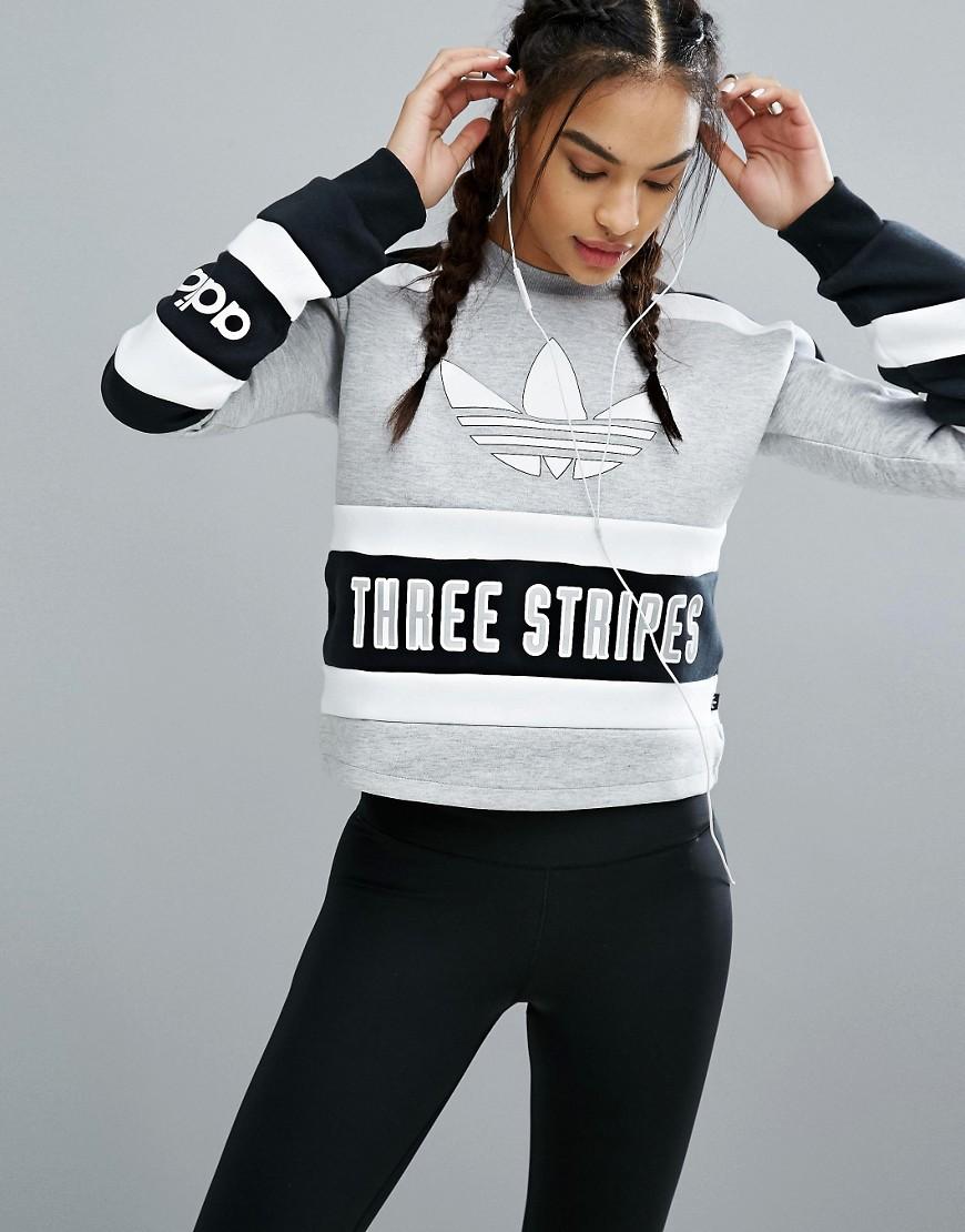 adidas Originals Cotton Originals Cropped Sweatshirt With Three Stripe  Block Logo in Black | Lyst