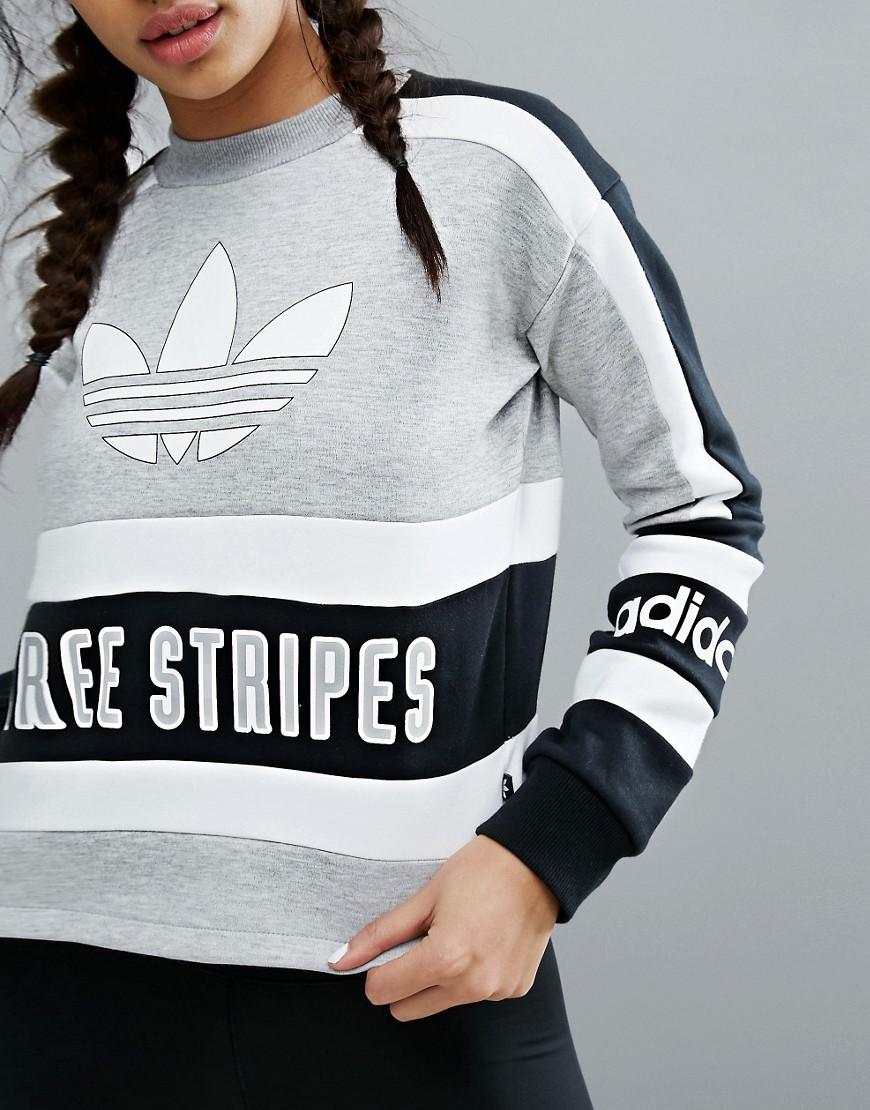 adidas Originals Cotton Originals Cropped Sweatshirt With Three Stripe  Block Logo in Black - Lyst